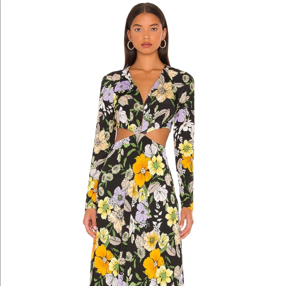 AFRM Assi Dress Noir Vintage Floral - Black, Yellow, Purple. Size S EUC